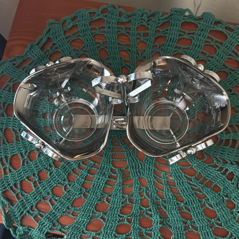Vintage Double Condiment Dish with Heart Design